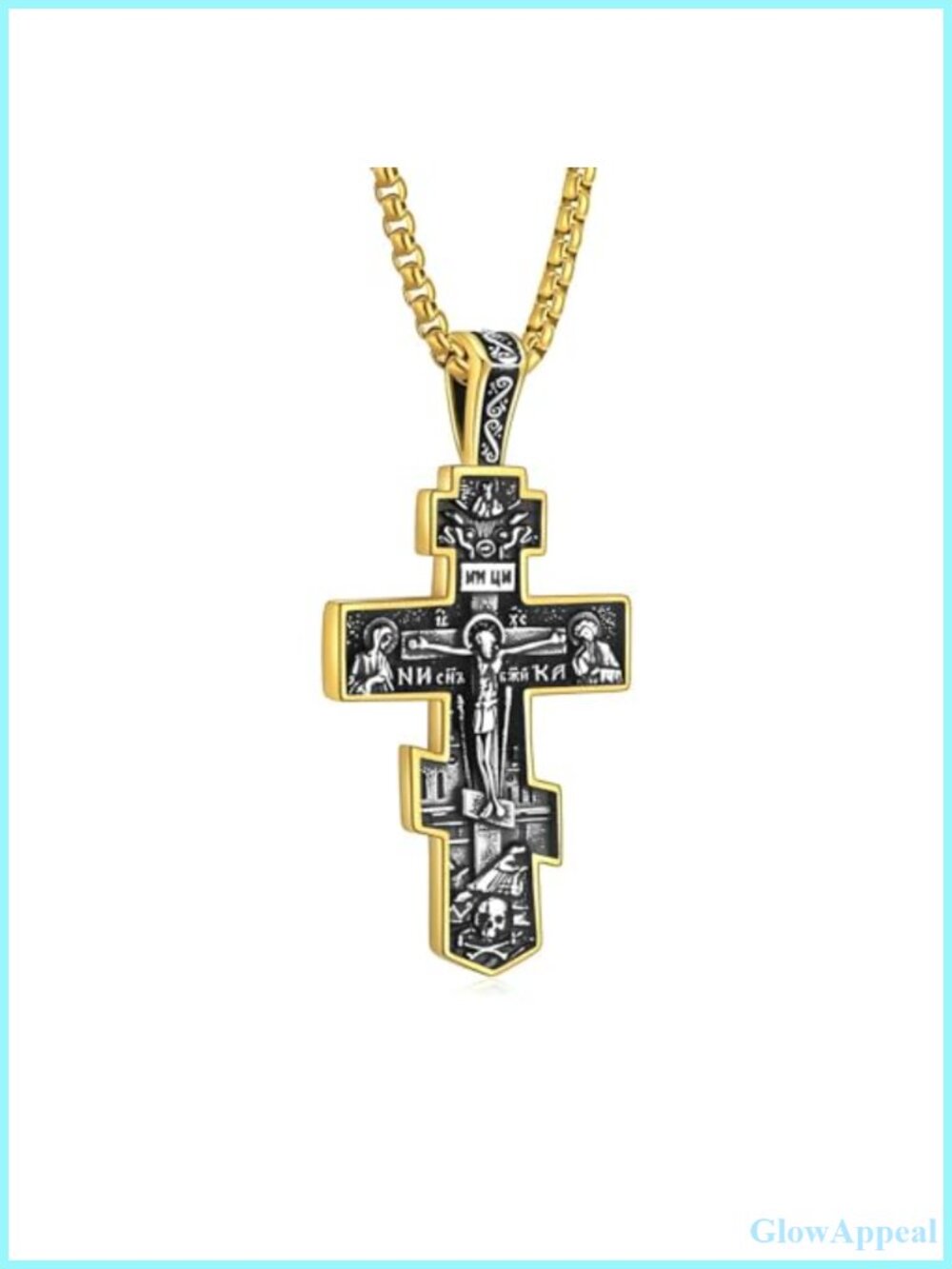 Stainless Steel Eastern Orthodox Cross Pendant Necklace Religious Gift